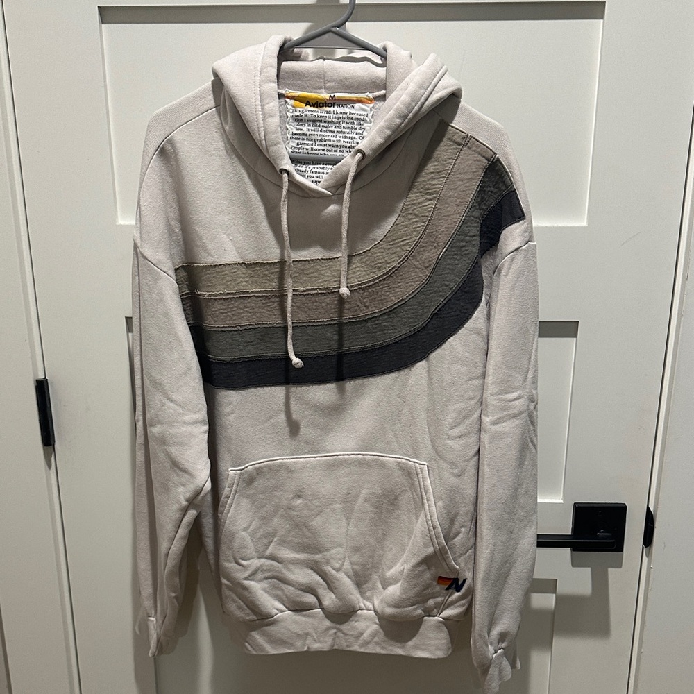 Aviator Nation Beige Hoodie with Striped Design